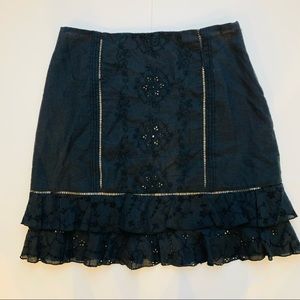New Rebecca Taylor Eyelet Ruffled Black Skirt Size 6
